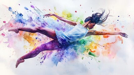 Watercolor Painting of a Ballerina in Flight