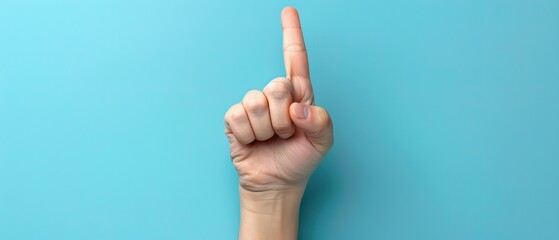 Thump up hand sign isolated on blue background. Business concept 