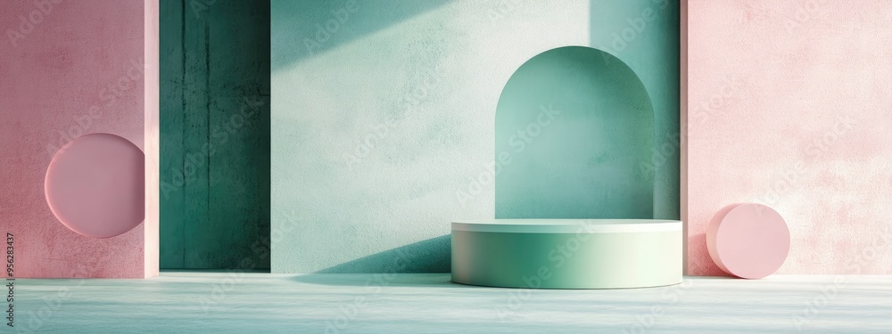 Poster abstract background featuring a podium and wall scene with 3d rendering