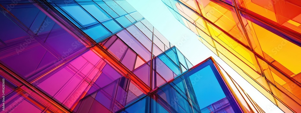 Poster 3d rendering of a modular glass ceiling in an office environment abstract toned image reflecting mod