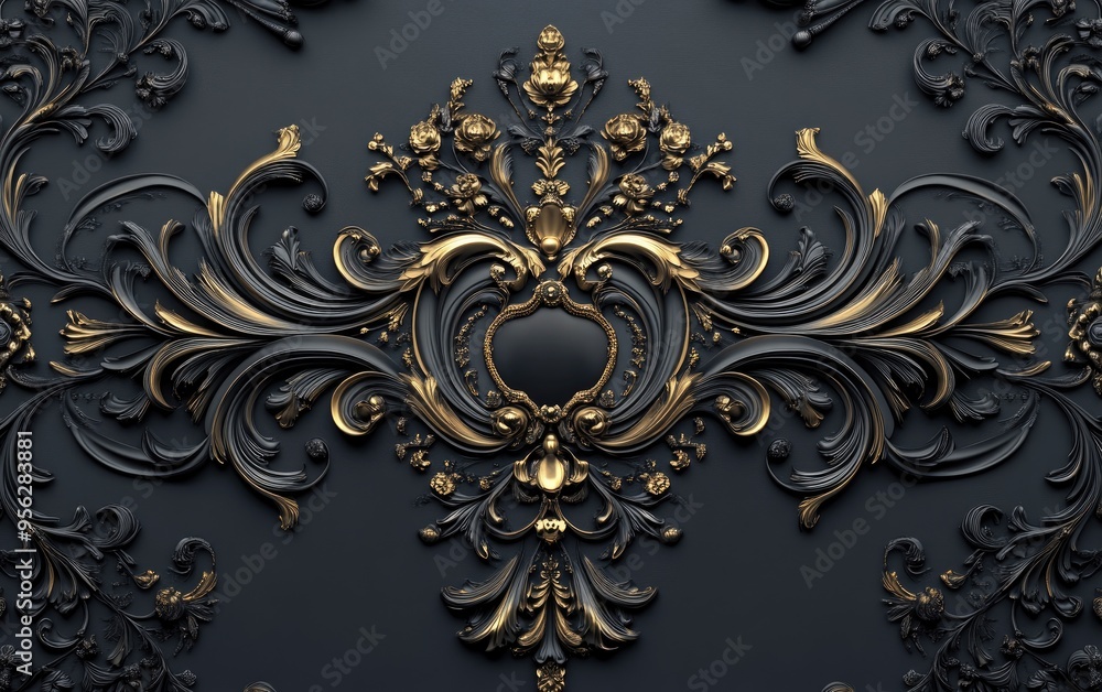 Poster elegant damask design featuring intricate 3d rendering elements and ornamental motifs