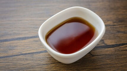 Fish sauce in a white cup on wooden background