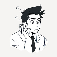 Surprised cartoon businessman phone