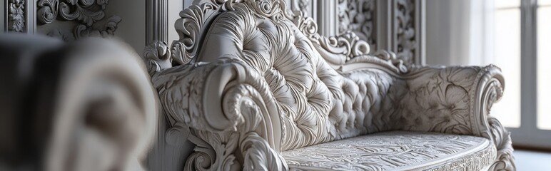 3D rendering of intricate 19th century carved furniture detail in a Bulgarian style salon