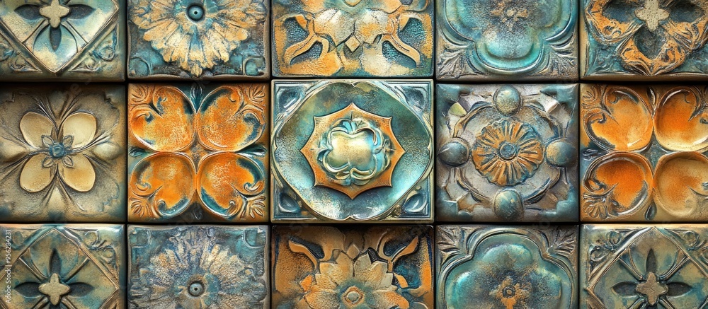 Poster 3d rendering of intricately designed glazed tiles