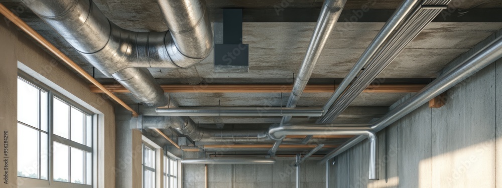 Poster 3d rendering of a pipe line on the ceiling