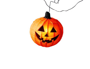 Festive Halloween pumpkin lantern with a carved Jackolantern face