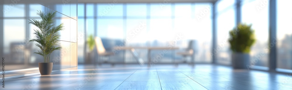 Poster 3d rendering of an empty office room with a blurred background
