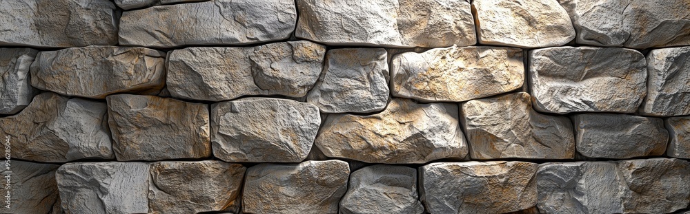 Poster 3d rendering of an architectural stone wall showcasing decorative elements and a textured background