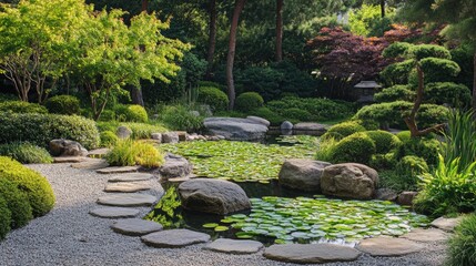 garden with pond in asian style