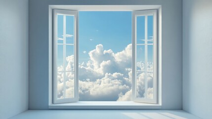 Isolated window with a beautiful sky view in 3D rendering