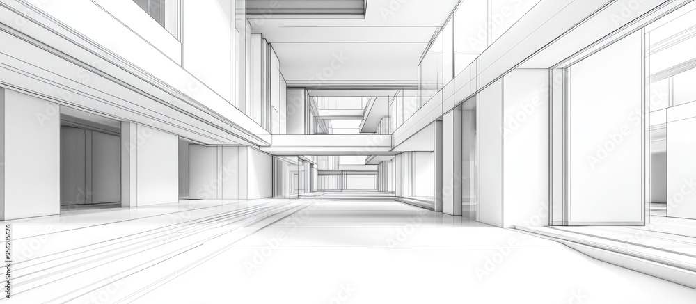 Poster 3d rendering of a linear architectural perspective