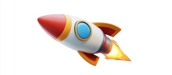 Isolated on a white background a 3D rocket icon rendered in a cartoon style