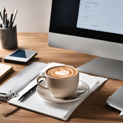 tazzina di caffè su scrivania di ufficio