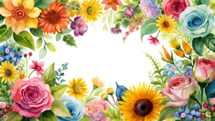 vibrant watercolor flower floral border frame transparent background