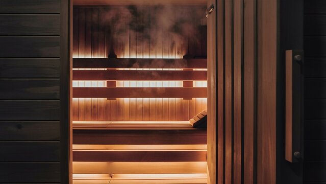 Cozy Sauna with Dimly Lit Warm Interior