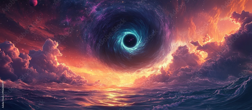 Aufkleber colorful graphics for a science fiction wallpaper featuring a 3d cartoon rendering of a black hole s