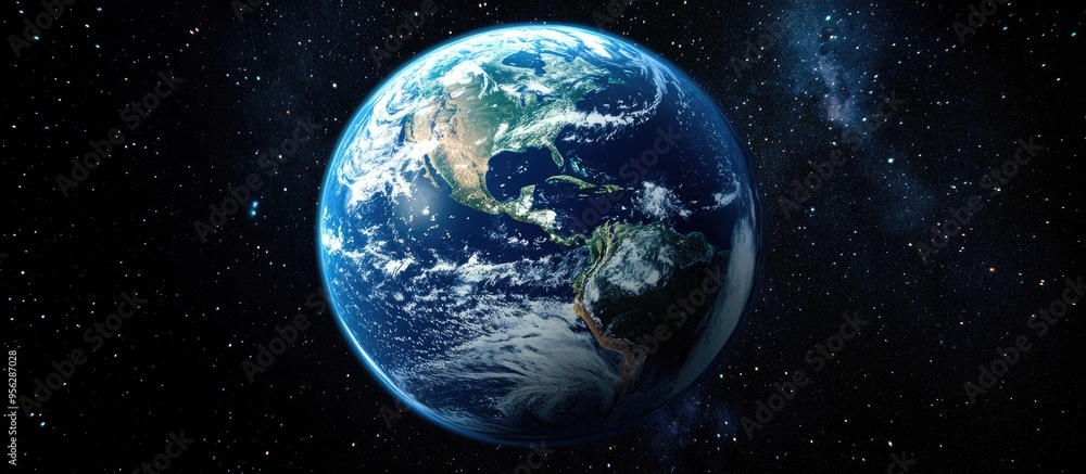 Poster detailed 3d cartoon rendering showcasing the beauty of earth from a space perspective also available