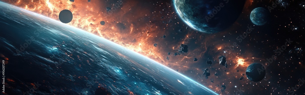 Aufkleber Cartoon rendering in 3D of a science fiction cosmos in outer space