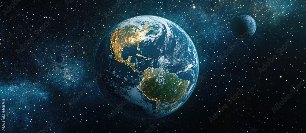 Poster detailed 3d cartoon rendering showcasing the beauty of earth from a space perspective also available