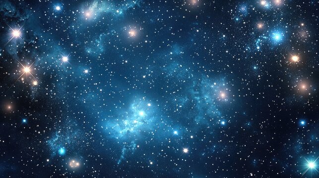 Night starry sky in the Northern hemisphere depicted in a 3D cartoon rendering featuring various cosmic bodies and constellations Small bright lights represent the stars against a space background