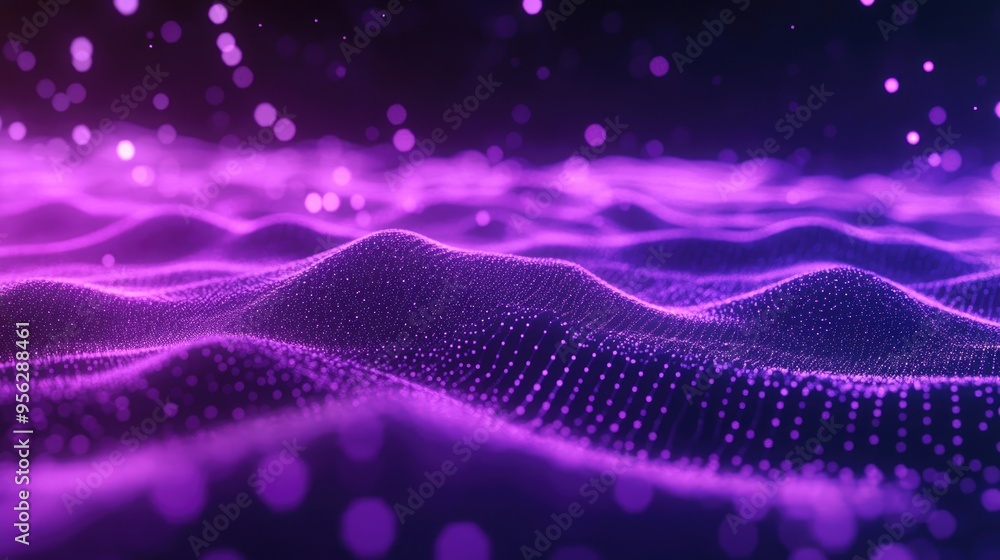 Aufkleber Abstract ultraviolet landscape in a dark background featuring a purple cyberspace grid and a high tech network The image depicts a violet starry outer space texture Vertical orientation 3D cartoon