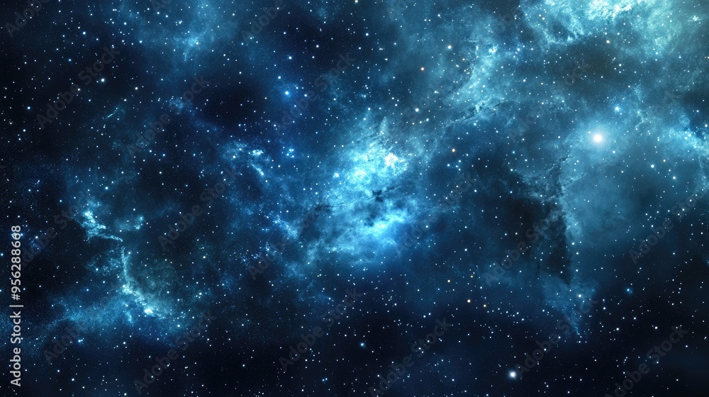 Poster Illustration of a deep space star field with a universe filled with gas and distant stars in a 3D cartoon rendering