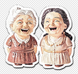The joy of friendship A gothic fantasy watercolor portrait of two old friends, their enchanting laughter and vintage charm capture the essence of a lifetime of memories