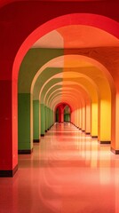 The light at the end of corridor in pink and yellow tones