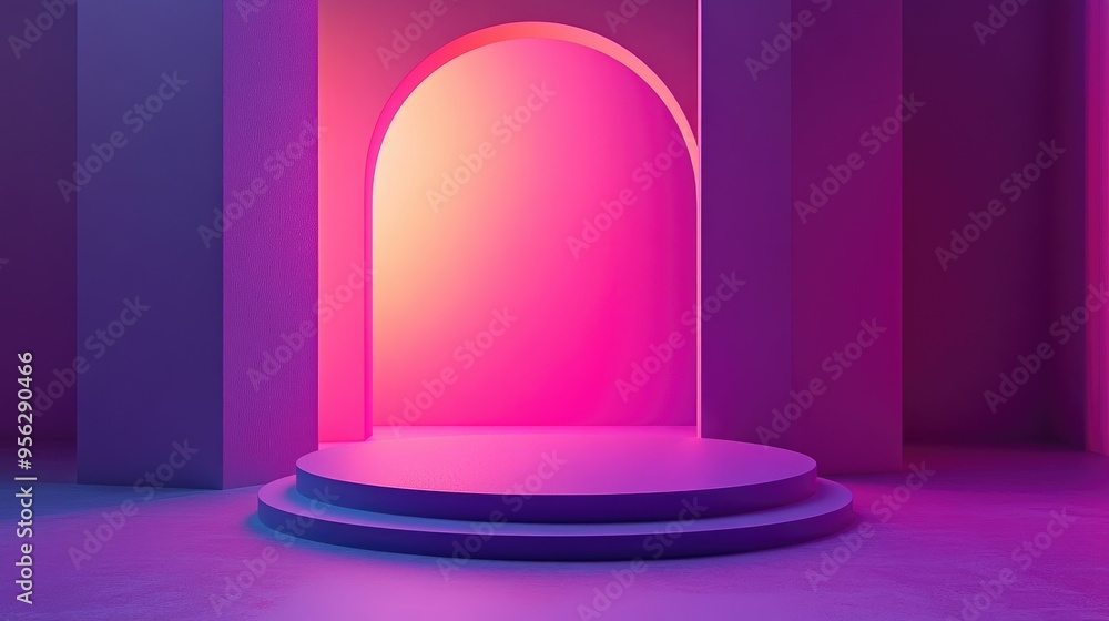 Fototapete Empty purple podium set against a gradient background featuring an abstract scene 3D rendering