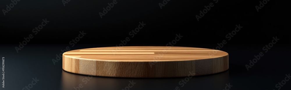 Poster cosmetic wood podium on a black background template for product showcase 3d rendering