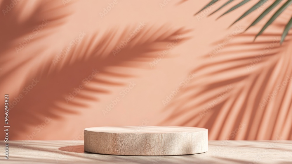 Poster pastel light red and salmon pink minimal 3d render with a simple natural product display featuring a