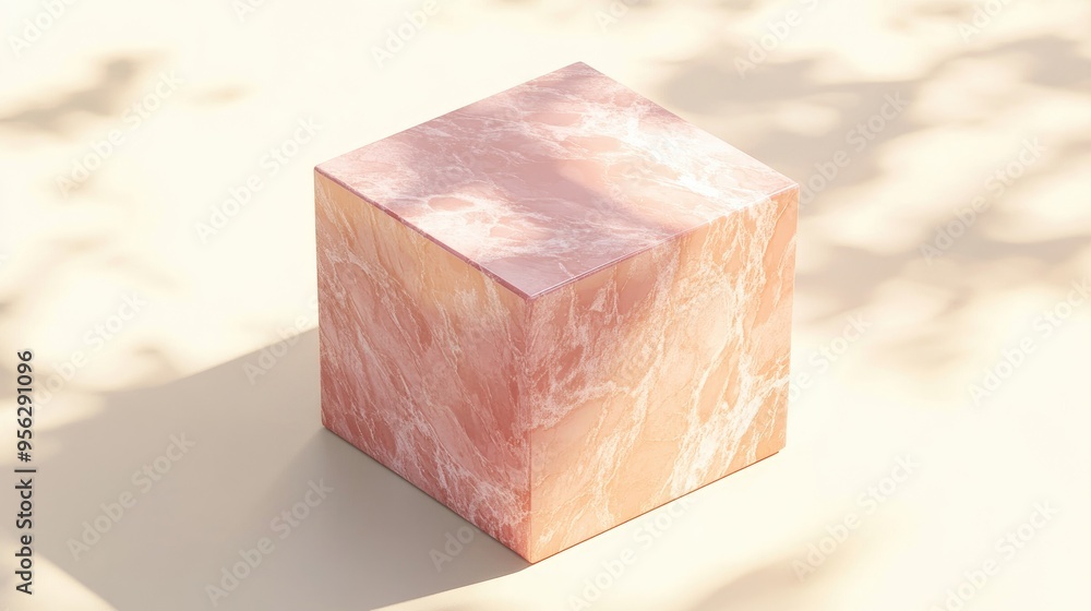 Poster pink marble cube box set on a minimal cream background featuring 3d rendering suitable for various d