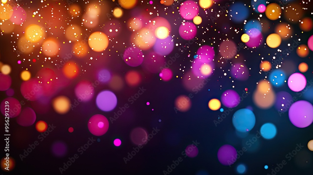 Poster a vibrant background featuring colorful bokeh lights, creating a festive and dreamy atmosphere for v