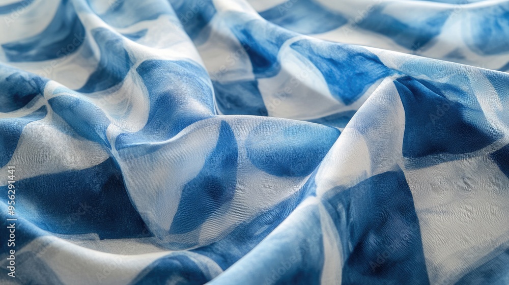 Aufkleber exquisite hand painted geometric fabric features a delicate blue decorative design with a continuous