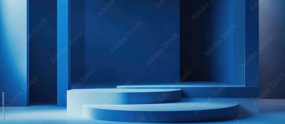 Poster abstract blue geometric shape background contemporary minimalist mockup for pedestal display or show