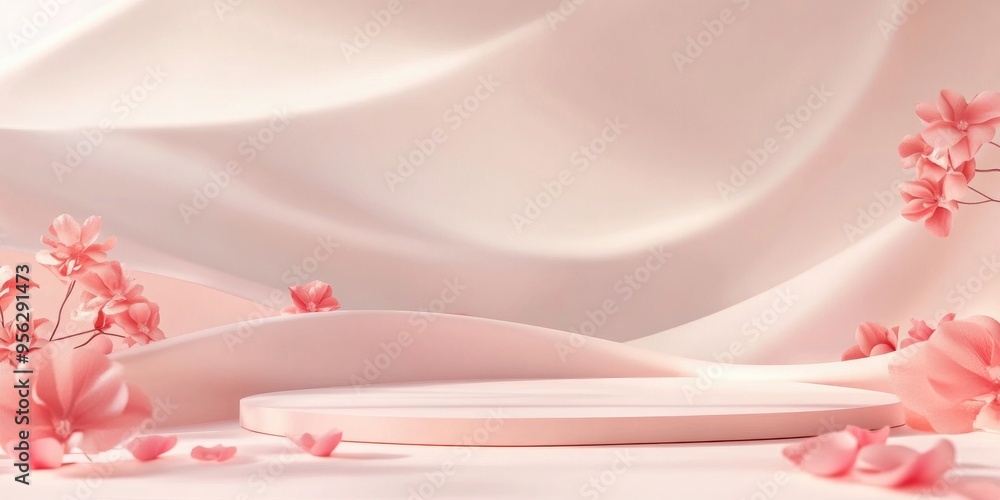 Aufkleber pastel podium featuring abstract silk waves 3d render designed for advertising display stand for cos