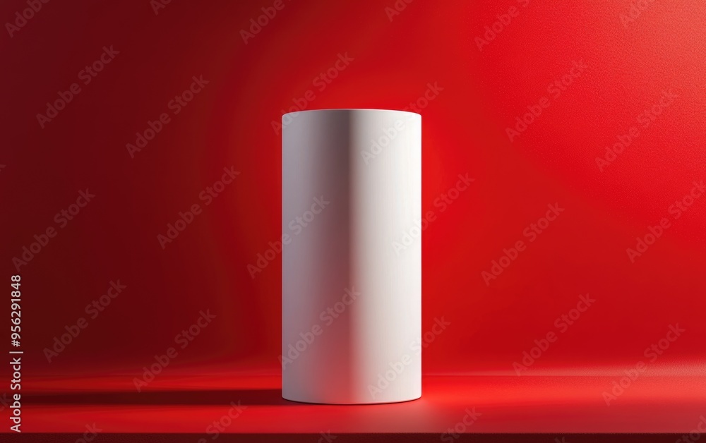 Aufkleber White Cylinder Product Stand in Studio with Red Background Minimalist Design 3D Rendering