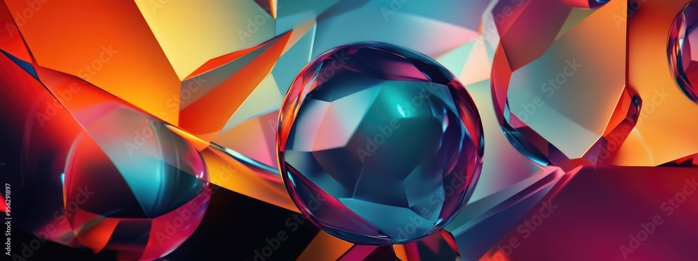 Poster stunning geometric shape backdrop 3d illustration and rendering