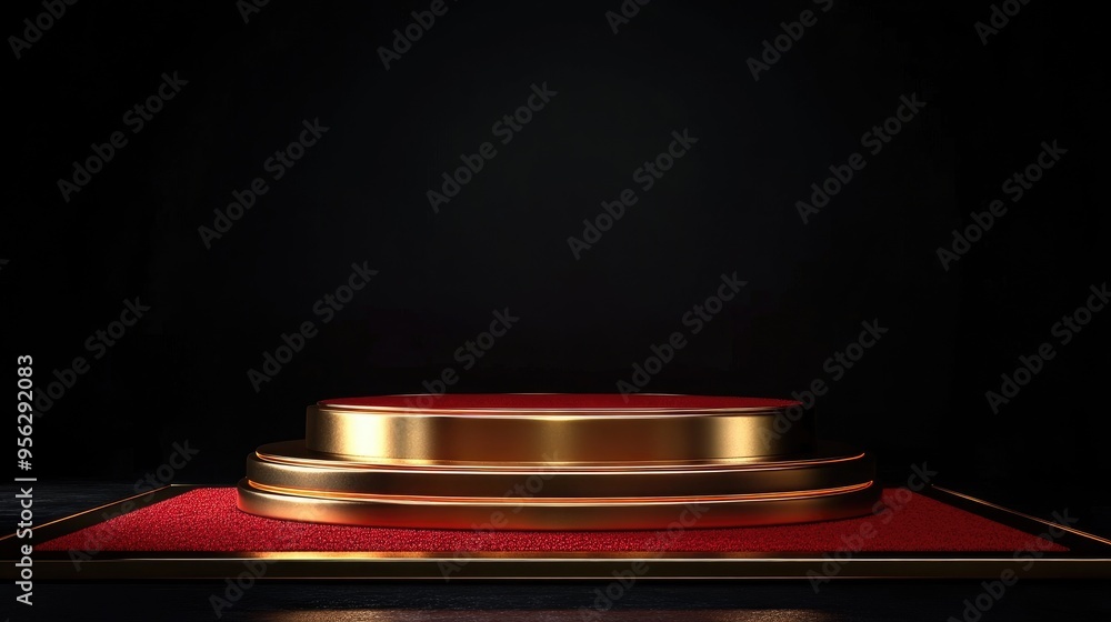 Aufkleber luxury podium in gold set against a black background featuring a red carpet ideal for product promot