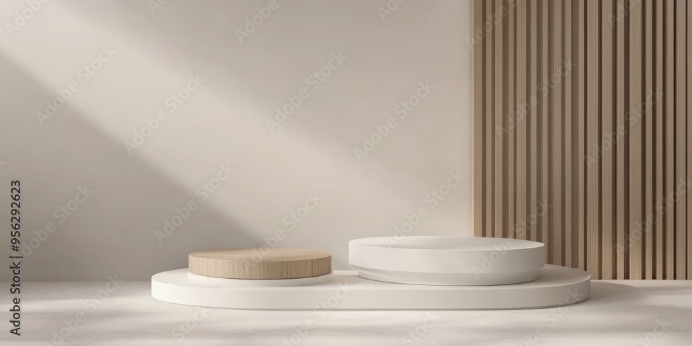 Poster two podiums on display minimalist setting 3d rendering