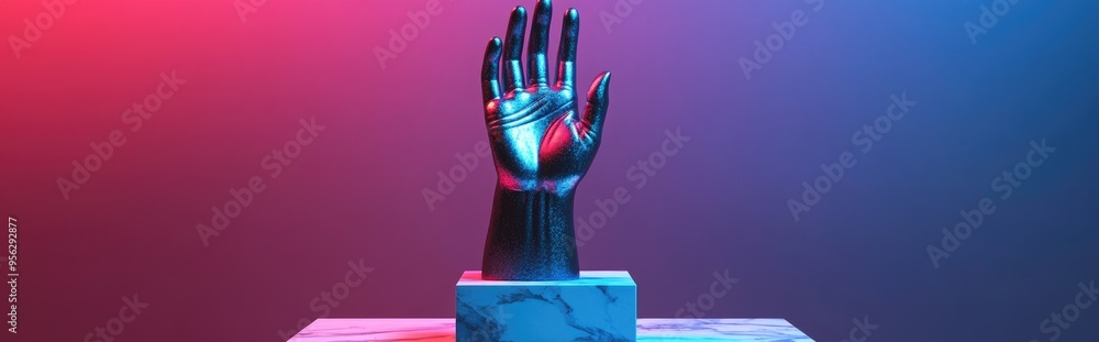 Aufkleber bronze hand holding icon on a white marble podium symbol for website social media presentations and 