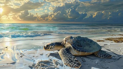 Obraz premium Sea turtle crawl and nest on the beach