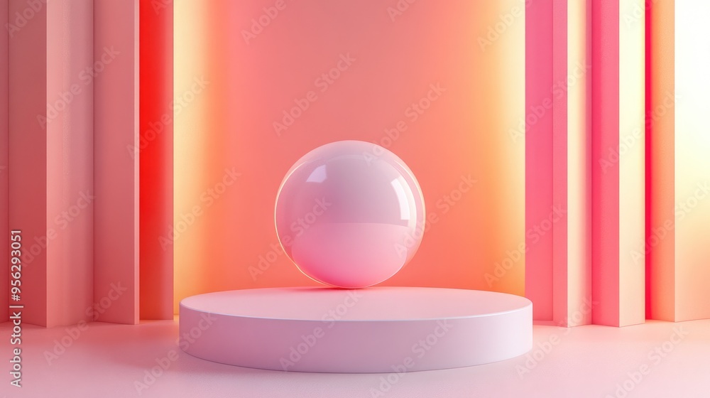 Poster Abstract composition featuring a podium 3D render and illustration Modern minimalist background with a spherical element