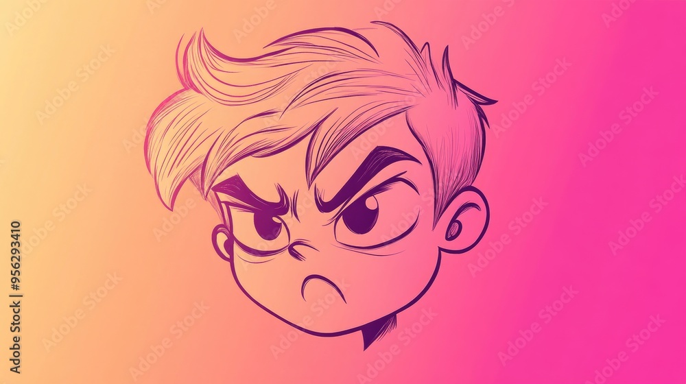 Aufkleber gradient line drawing of a cartoon character with a pouting expression