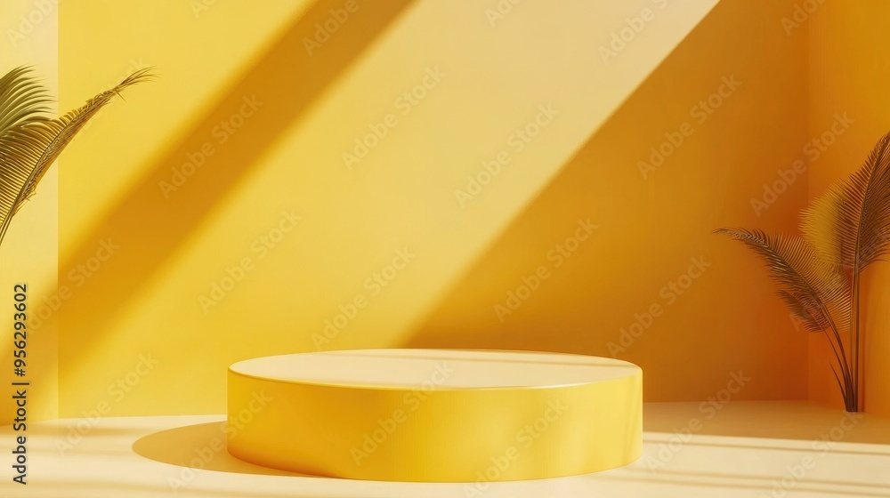 Poster 3d yellow cylinder podium against a minimal studio backdrop abstract geometric shape illustration re