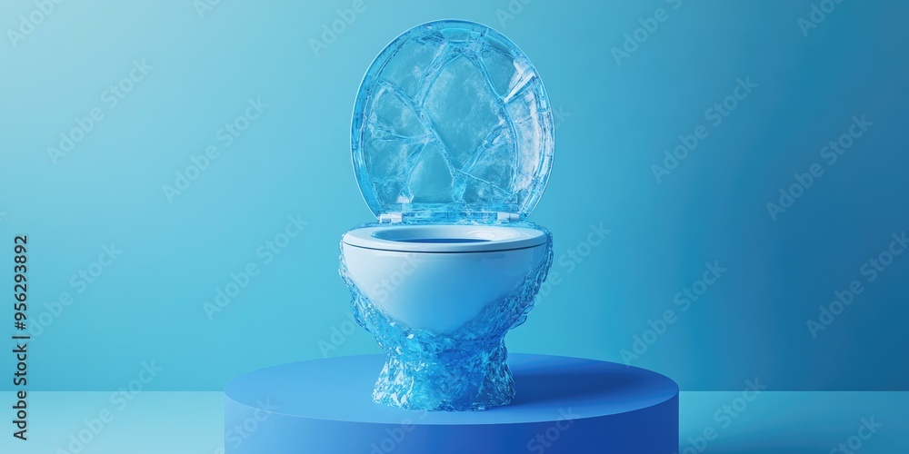 Aufkleber cracked blue ice toilet symbol on a blue podium social media icon for web presentation and design te