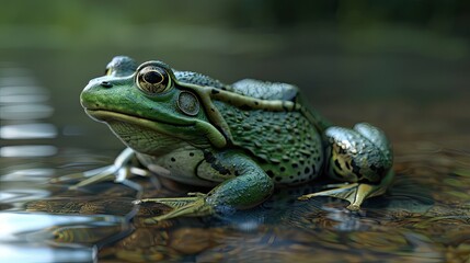 Obraz premium Small green frog Water Frog Rana lessonae Pelophylax lessonae Real Frogs Ranidae Frogs Anura Amphibians Amphibia fauna frog amphibian