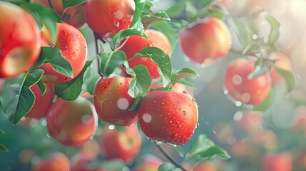 Obraz premium Ripe and juicy red apples suspended on a tree