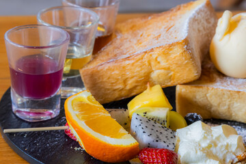 Plate decoration of ice cream and toast